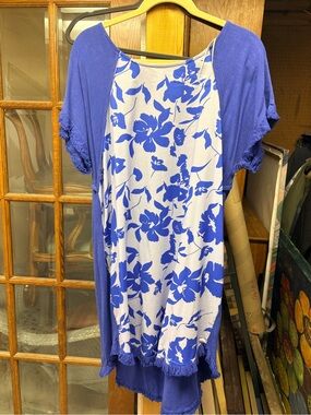 Umgee Blue and White Floral Layered Dress